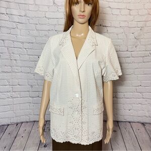 New Susan Graver Style Embroidered Cotton Short Sleeve Jacket Size L